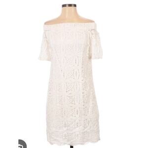 Chicos Womens White Lace Off-Shoulder Sundress Short Sleeve Boho Size XL